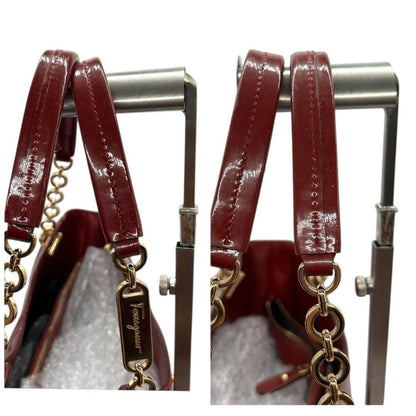 Salvatore Ferragamo Hand Bag Tote Purse Gancini Patent Leather Red Authentic