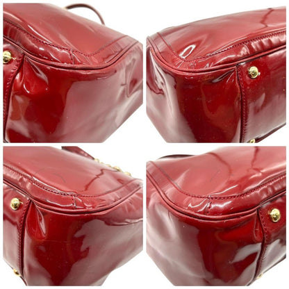 Salvatore Ferragamo Hand Bag Tote Purse Gancini Patent Leather Red Authentic