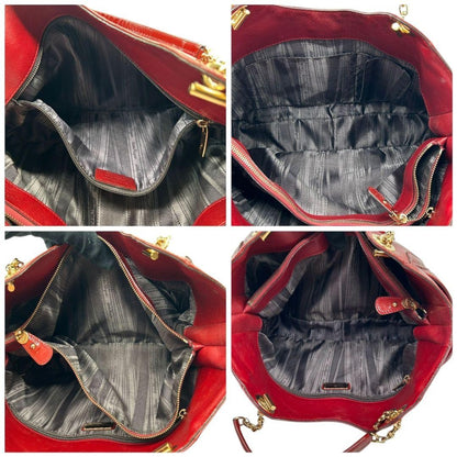 Salvatore Ferragamo Hand Bag Tote Purse Gancini Patent Leather Red Authentic