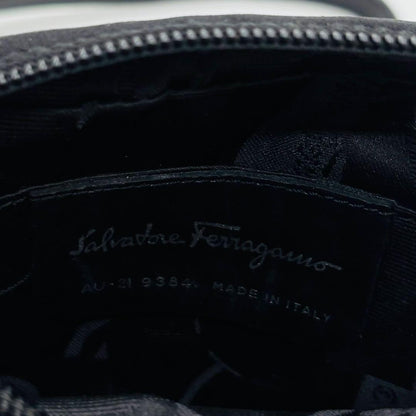 Salvatore Ferragamo Shoulder Bag Purse Gancini Canvas Leather Black Authentic