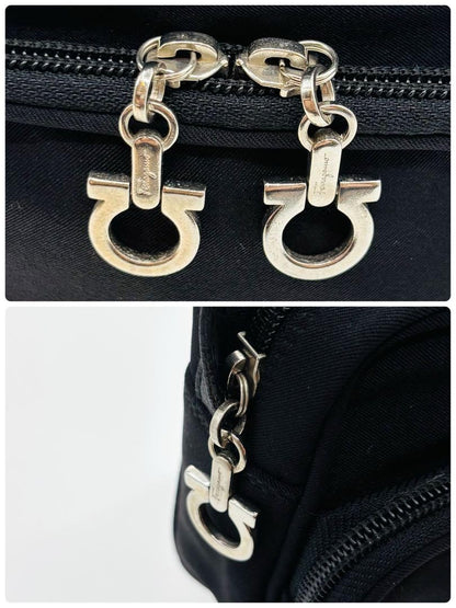 Salvatore Ferragamo Shoulder Bag Purse Gancini Canvas Leather Black Authentic
