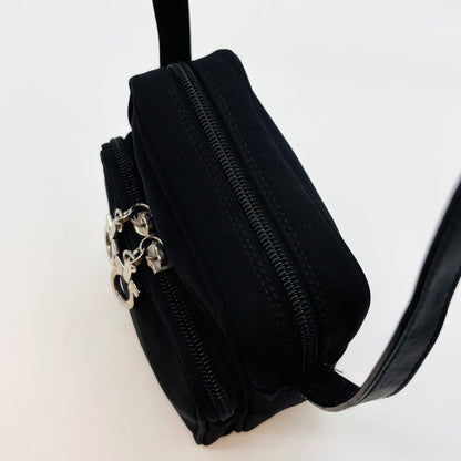 Salvatore Ferragamo Shoulder Bag Purse Gancini Canvas Leather Black Authentic