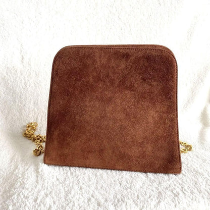 Salvatore Ferragamo Shoulder Bag Purse Gancini Chain Suede Brown Authentic