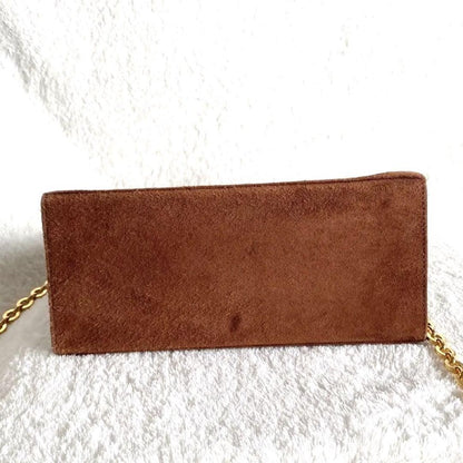 Salvatore Ferragamo Shoulder Bag Purse Gancini Chain Suede Brown Authentic
