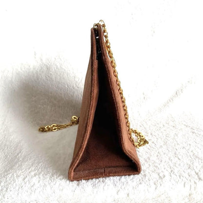 Salvatore Ferragamo Shoulder Bag Purse Gancini Chain Suede Brown Authentic