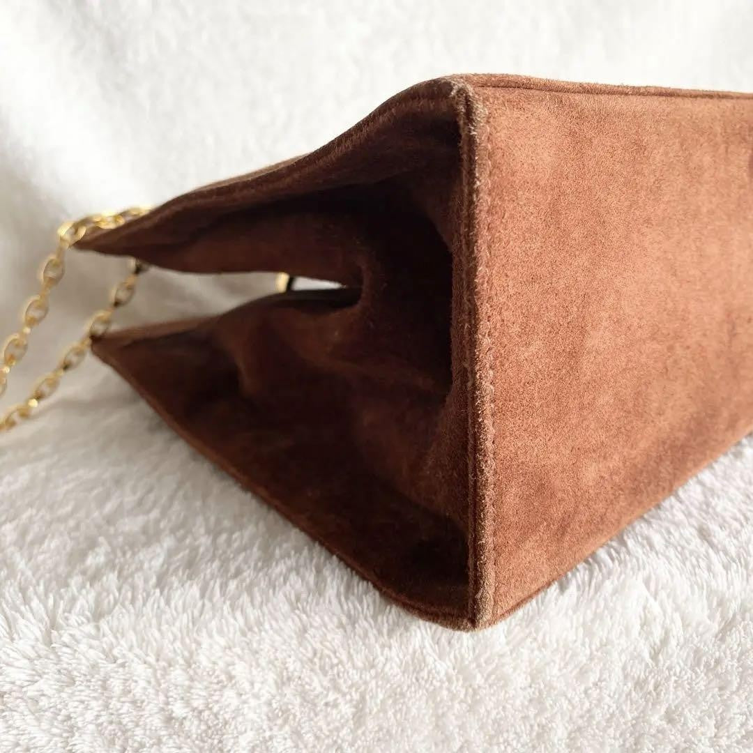 Salvatore Ferragamo Shoulder Bag Purse Gancini Chain Suede Brown Authentic