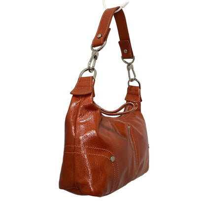 Longchamp Shoulder Bag Purse Patent Leather Brown Authentic