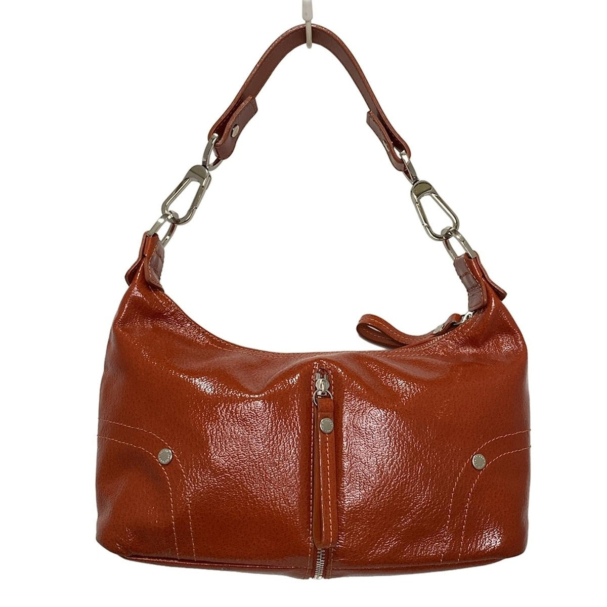 Longchamp Shoulder Bag Purse Patent Leather Brown Authentic