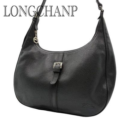 Longchamp Shoulder Bag Purse Leather Black Authentic