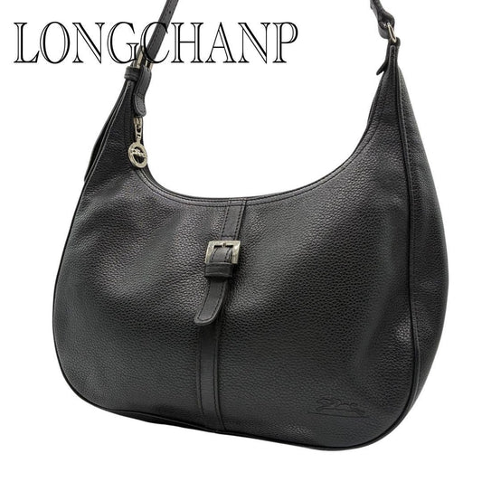 Longchamp Shoulder Bag Purse Leather Black Authentic