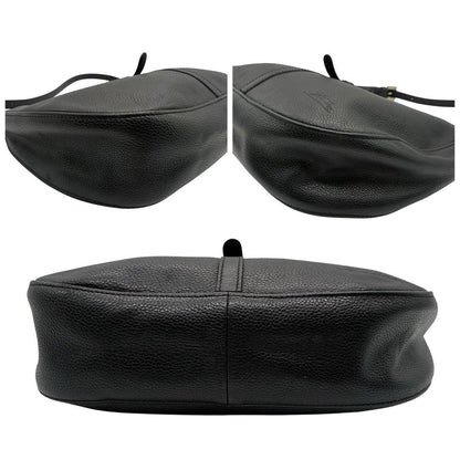 Longchamp Shoulder Bag Purse Leather Black Authentic