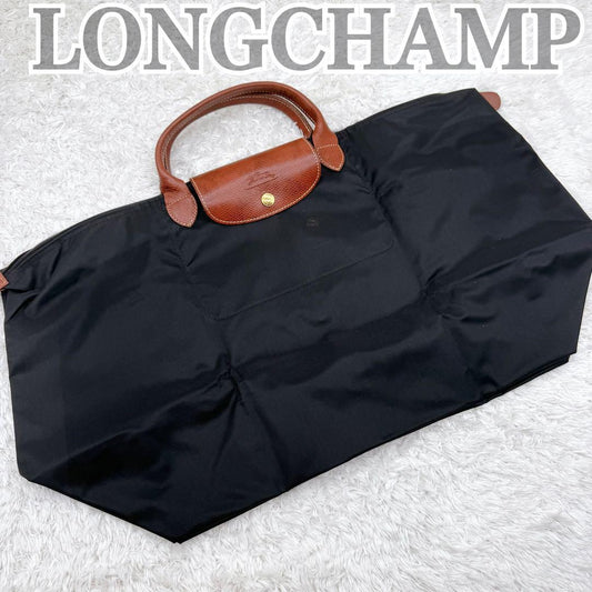 Longchamp Hand Bag Tote Purse Le Pliage Nylon Leather Navy Authentic