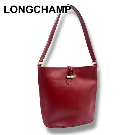 Longchamp Shoulder Bag Purse Leather Red Authentic