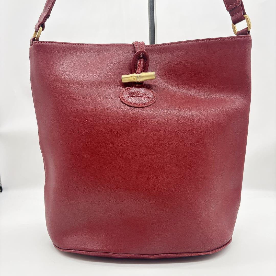 Longchamp Shoulder Bag Purse Leather Red Authentic