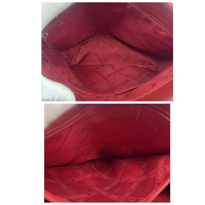 Longchamp Shoulder Bag Purse Leather Red Authentic