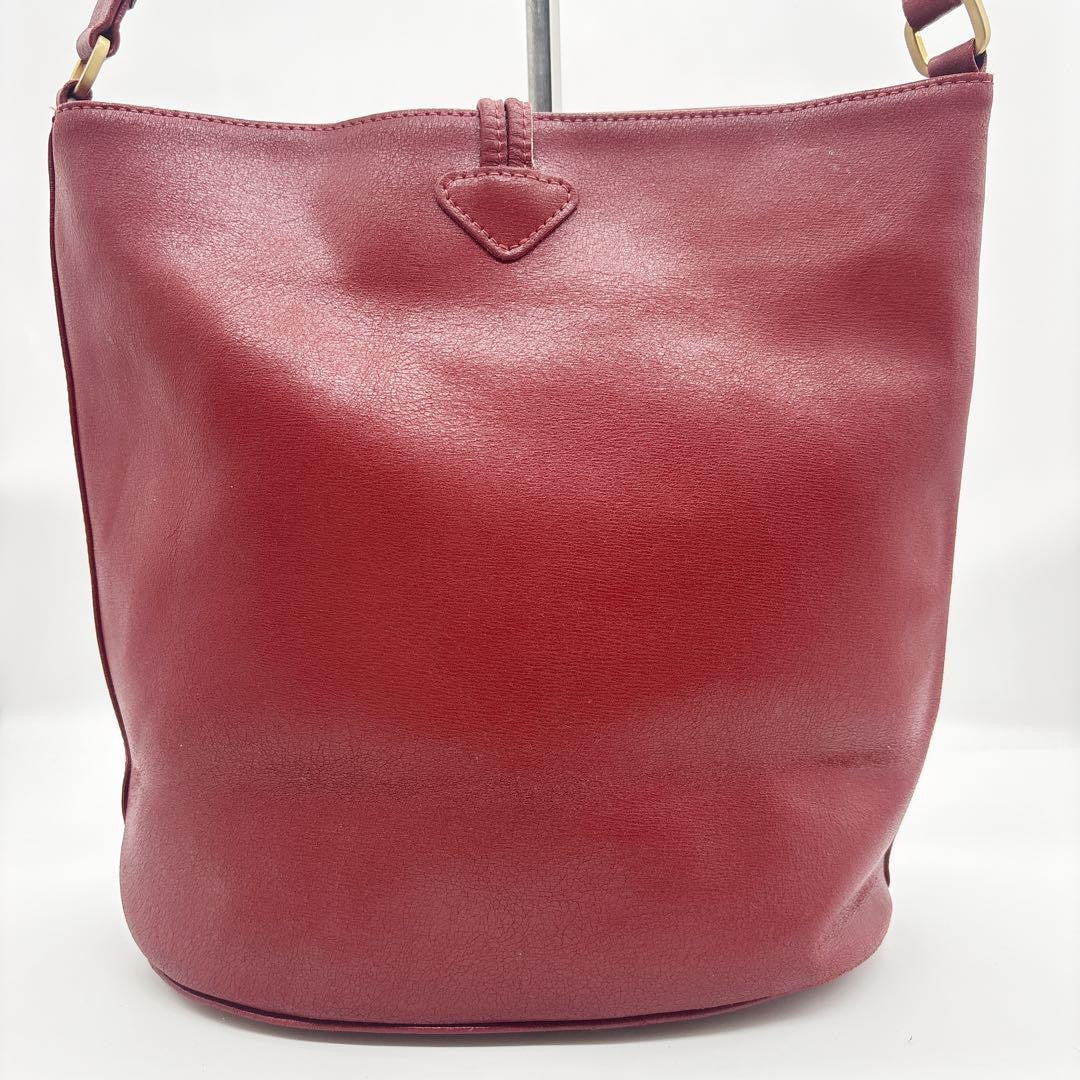 Longchamp Shoulder Bag Purse Leather Red Authentic