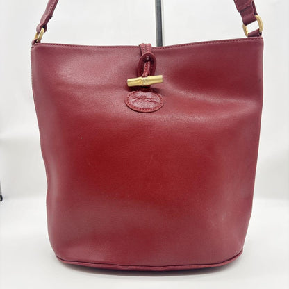 Longchamp Shoulder Bag Purse Leather Red Authentic