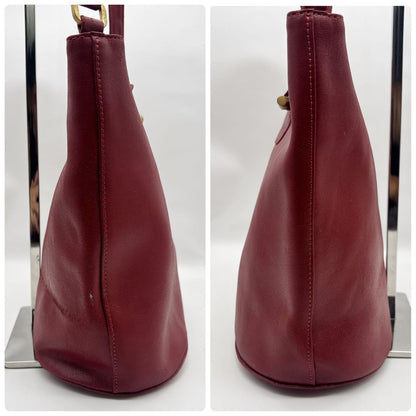 Longchamp Shoulder Bag Purse Leather Red Authentic