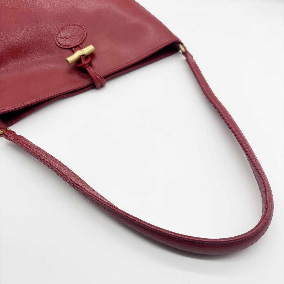 Longchamp Shoulder Bag Purse Leather Red Authentic