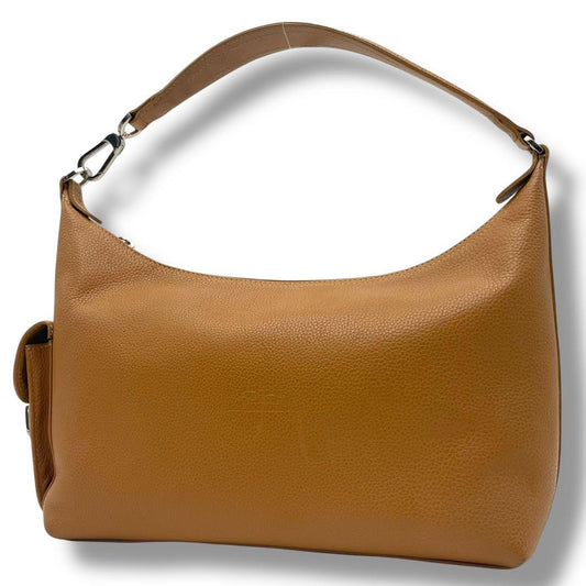 Longchamp Shoulder Bag Purse Leather Camel Brown Authentic