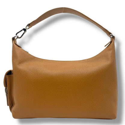 Longchamp Shoulder Bag Purse Leather Camel Brown Authentic