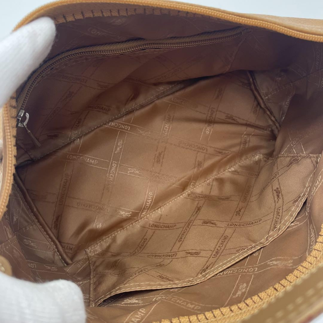 Longchamp Shoulder Bag Purse Leather Camel Brown Authentic