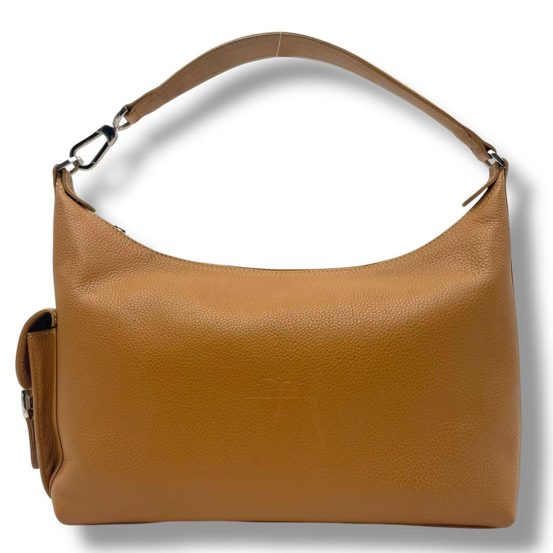 Longchamp Shoulder Bag Purse Leather Camel Brown Authentic