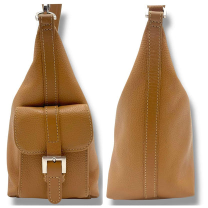Longchamp Shoulder Bag Purse Leather Camel Brown Authentic