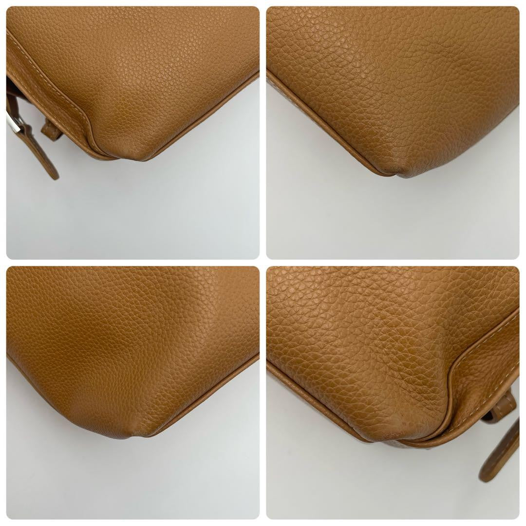 Longchamp Shoulder Bag Purse Leather Camel Brown Authentic