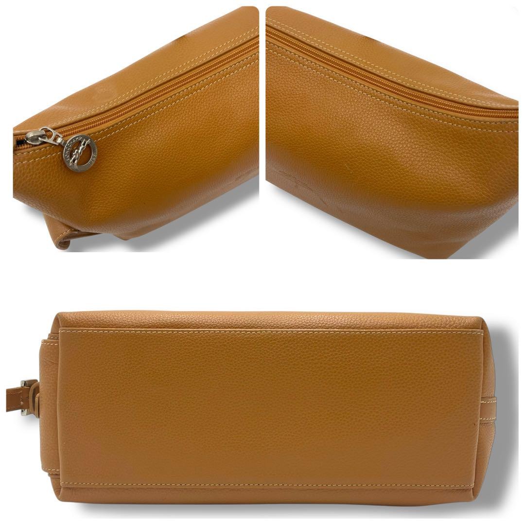 Longchamp Shoulder Bag Purse Leather Camel Brown Authentic
