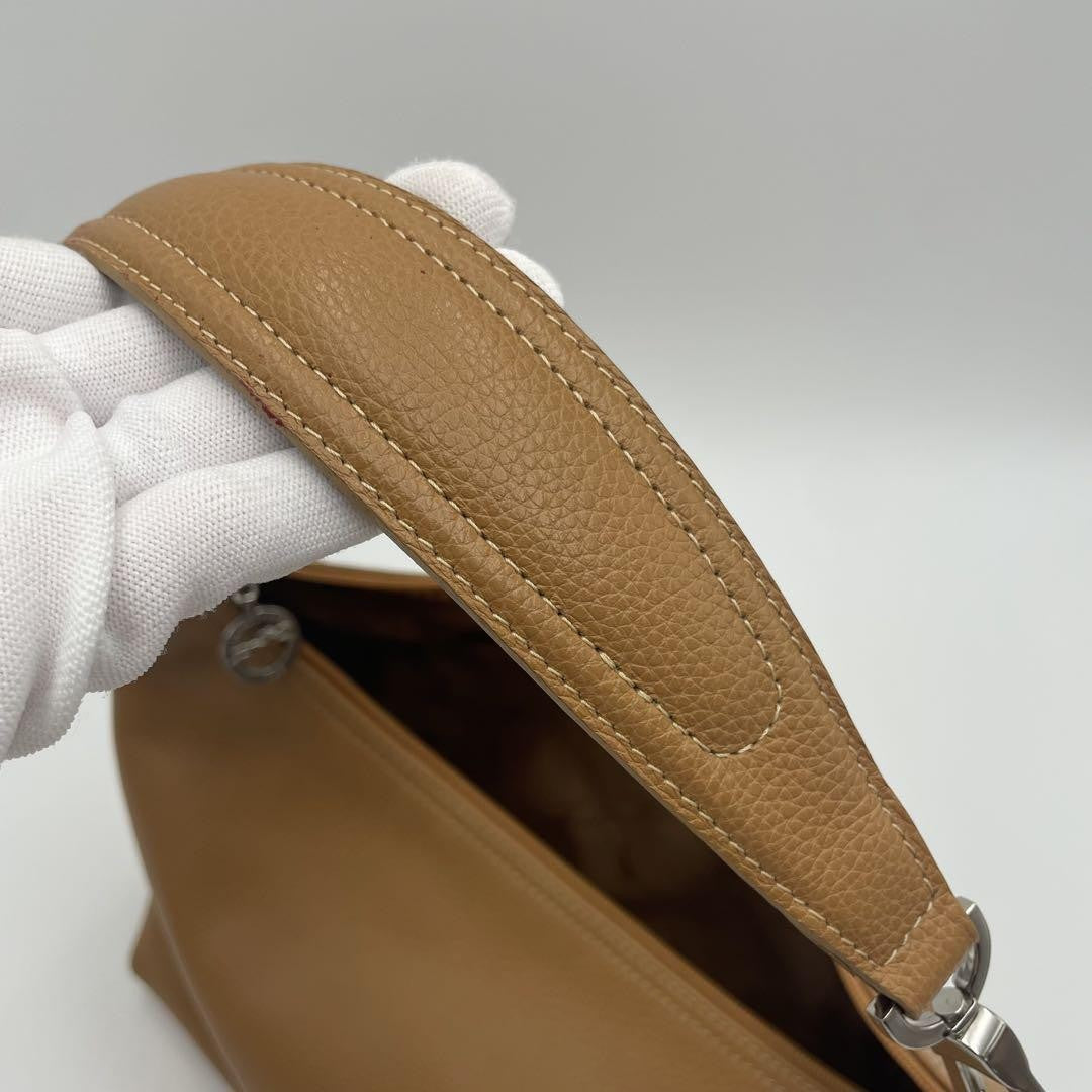 Longchamp Shoulder Bag Purse Leather Camel Brown Authentic