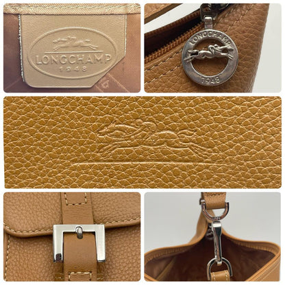Longchamp Shoulder Bag Purse Leather Camel Brown Authentic