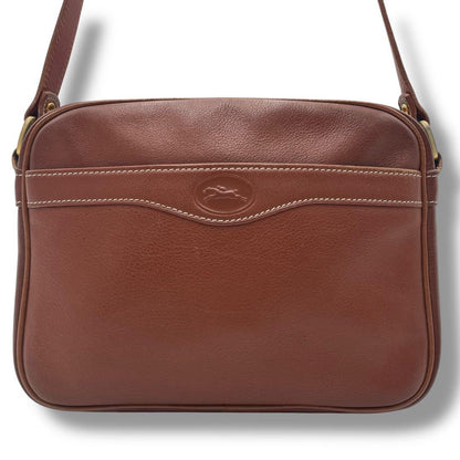 Longchamp Shoulder Bag Purse Leather Brown Authentic
