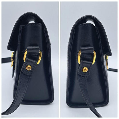 Longchamp Shoulder Bag Purse Leather Black Authentic
