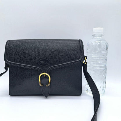 Longchamp Shoulder Bag Purse Leather Black Authentic