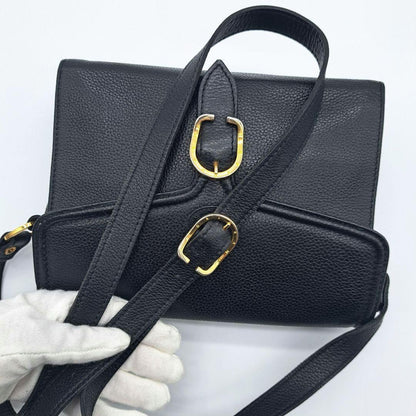 Longchamp Shoulder Bag Purse Leather Black Authentic
