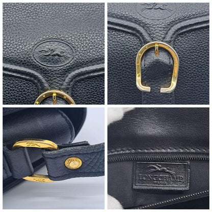 Longchamp Shoulder Bag Purse Leather Black Authentic