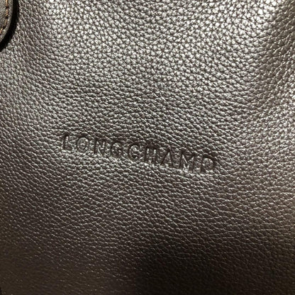 Longchamp Hand Bag Tote Purse Leather Dark Brown Authentic