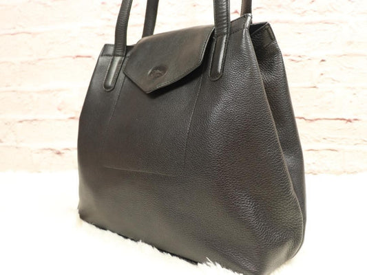 Longchamp Hand Bag Tote Purse Leather Black Authentic