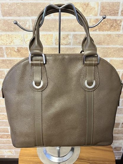 Longchamp Hand Bag Tote Purse Leather Mocha Brown Greige Authentic