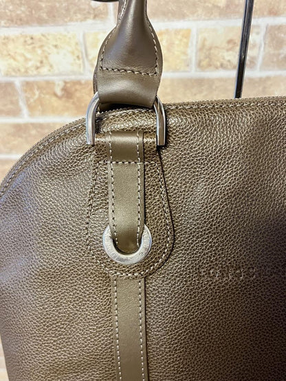 Longchamp Hand Bag Tote Purse Leather Mocha Brown Greige Authentic