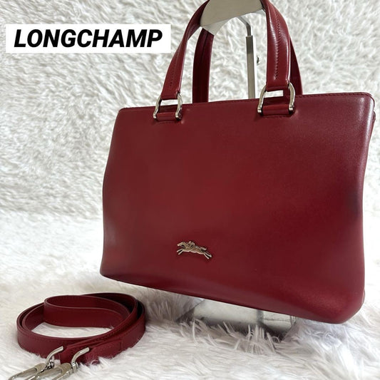 Longchamp Hand Shoulder Bag Tote Purse 2way Red Authentic
