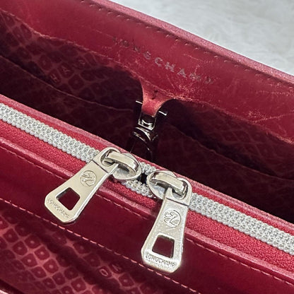 Longchamp Hand Shoulder Bag Tote Purse 2way Red Authentic