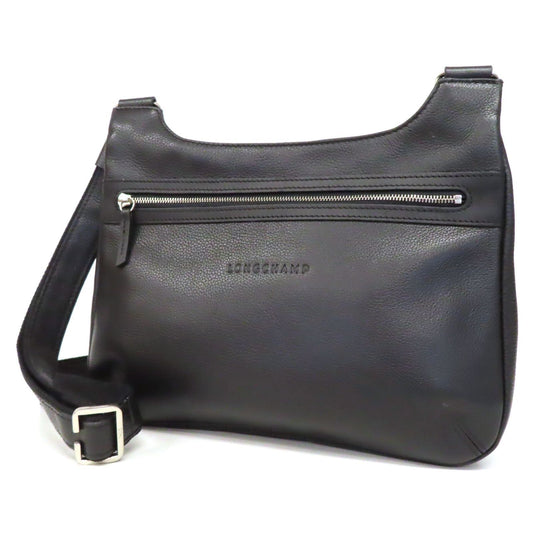 Longchamp Shoulder Bag Purse Leather Black Authentic