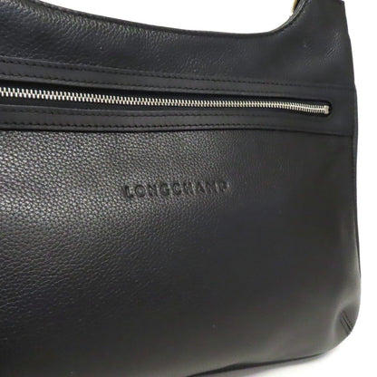 Longchamp Shoulder Bag Purse Leather Black Authentic