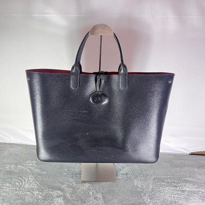 Longchamp Hand Bag Tote Purse Leather Black Red Authentic