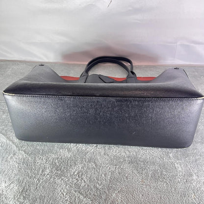 Longchamp Hand Bag Tote Purse Leather Black Red Authentic
