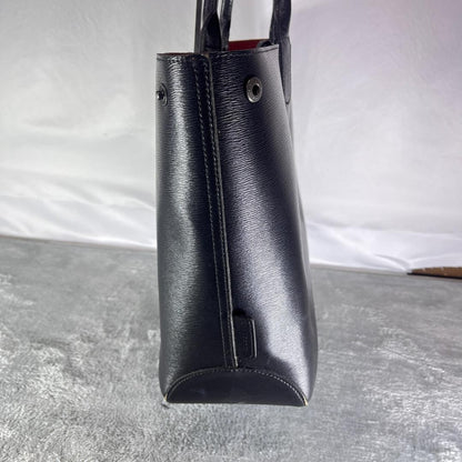 Longchamp Hand Bag Tote Purse Leather Black Red Authentic