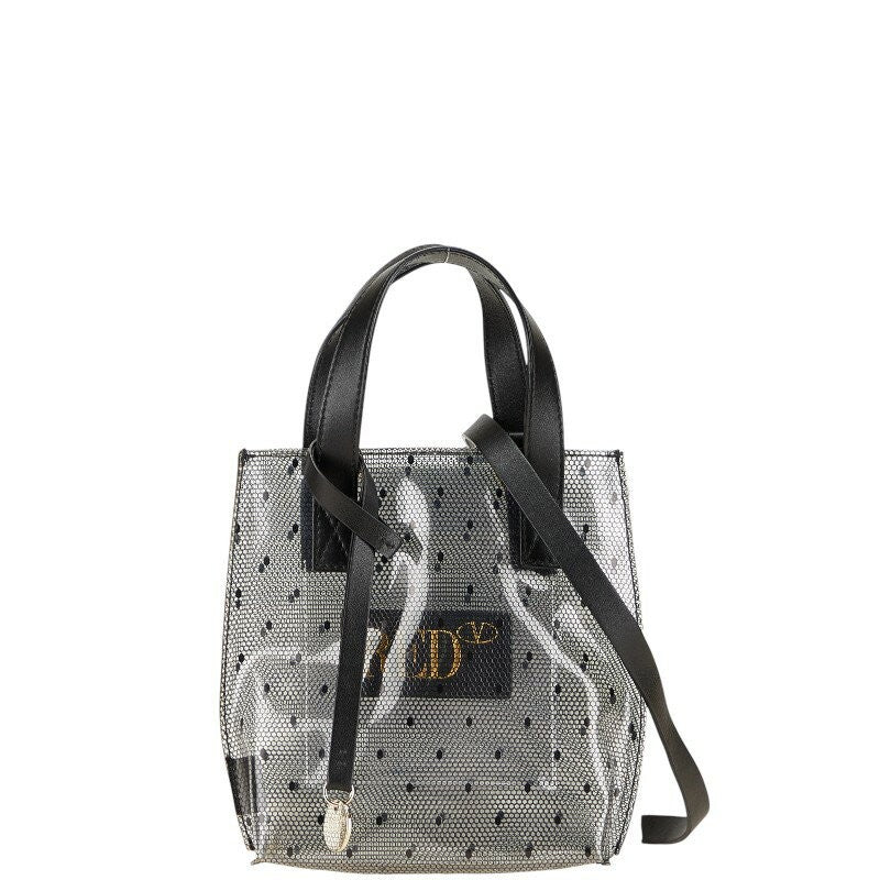 Valentino Hand Shoulder Bag Tote Purse 2way Vinyl Leather Black Clear Authentic