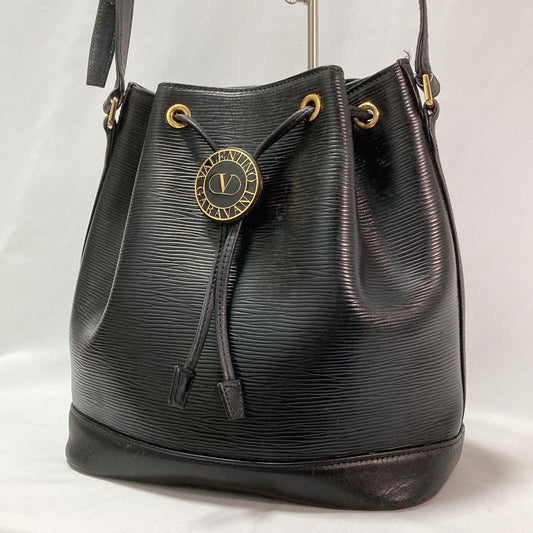 Valentino Garavani Shoulder Bag Purse Logo Leather Black Authentic